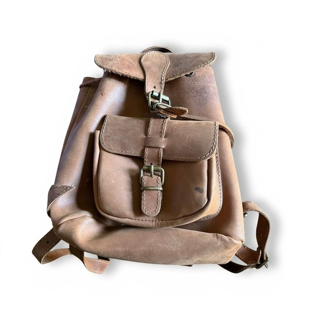 Vintage Distressed Brown Leather Backpack | Rustic Rucksack | Adjustable Straps